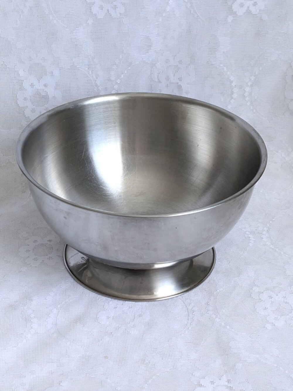 LARGE 18-8 Stainless Steel Pedestal Footed Serving Mixing Bowl D 9.25" H 5"